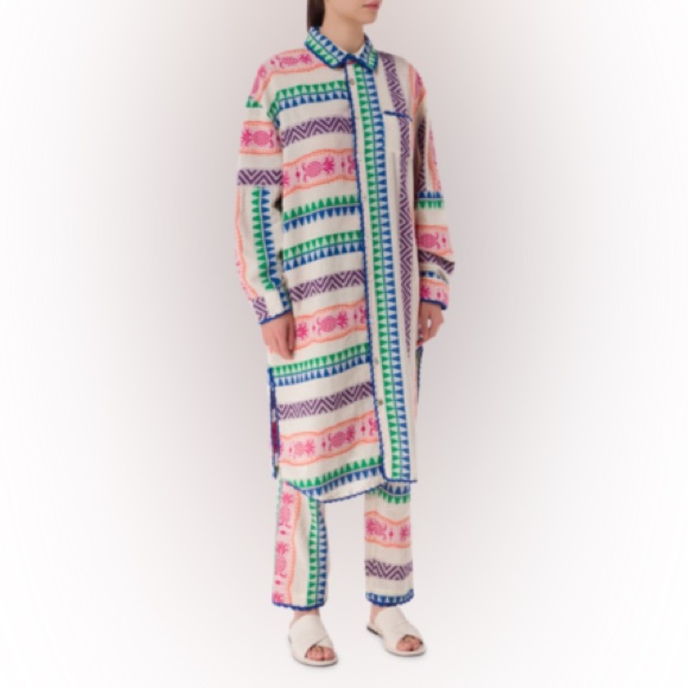 Farm Rio Multicolored Pineapple Jacquard Chemise Shirtdress Crochet Versatile